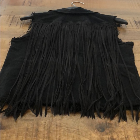 Lucky Brand Black Denim + Fringe Vest Jacket - Picture 4 of 8